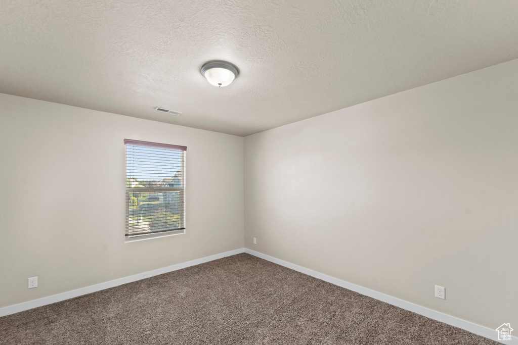 Unfurnished room featuring carpet floors and a textured ceiling