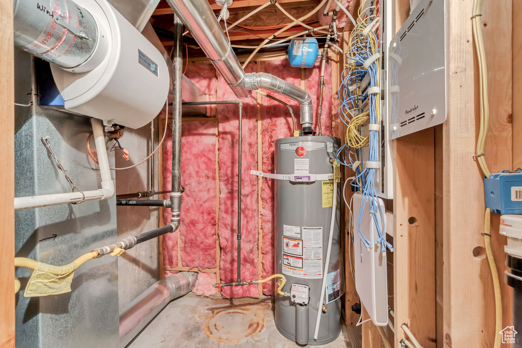 Utility room featuring water heater