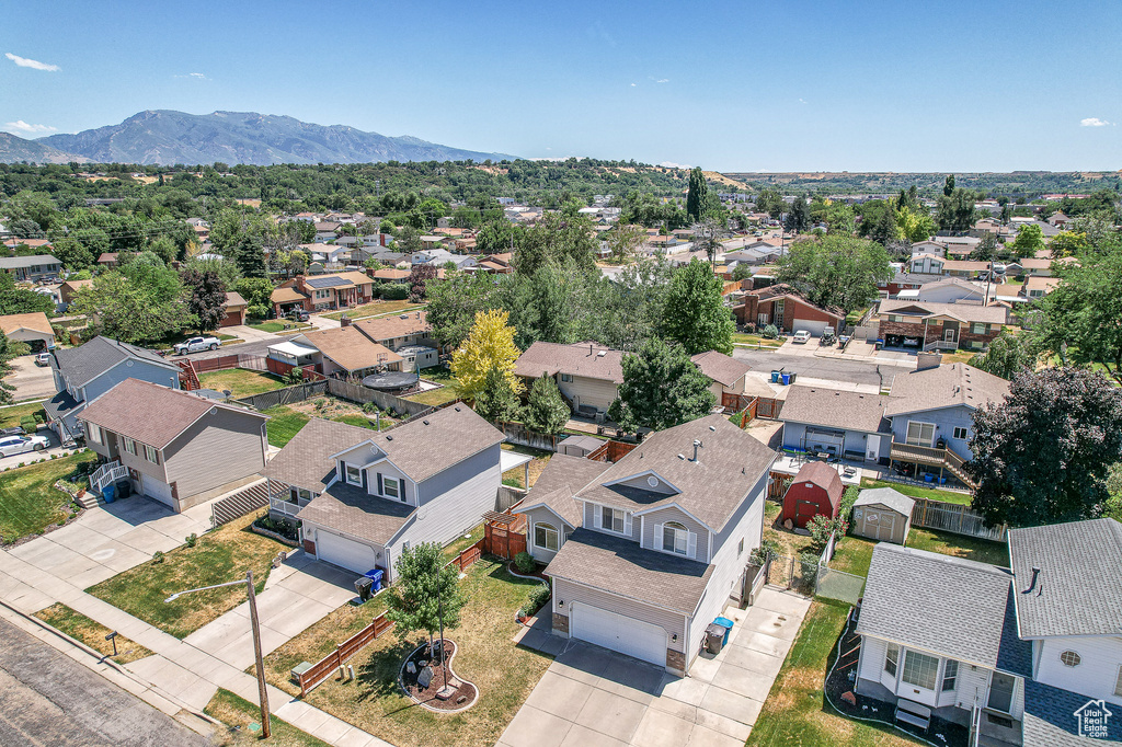 Aerial view featuring a mountain view