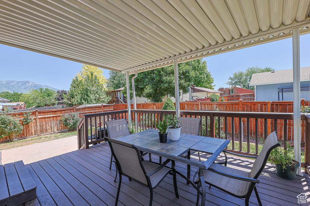 Deck featuring a mountain view