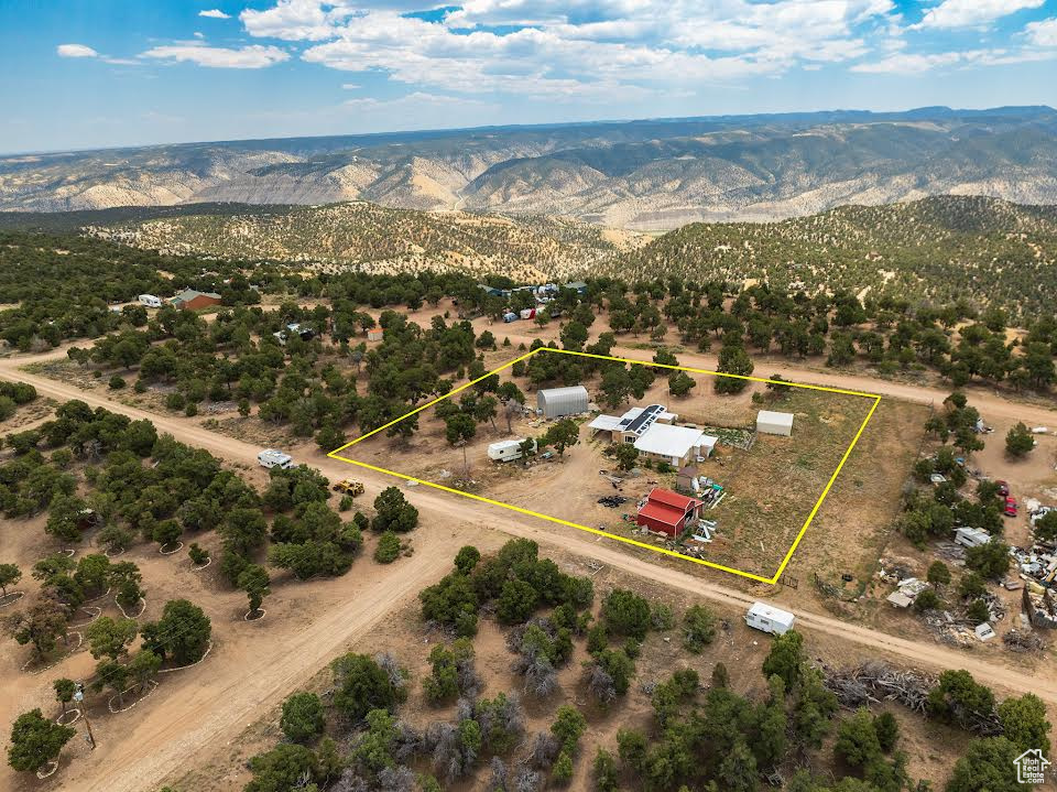 Drone / aerial view featuring a mountain view