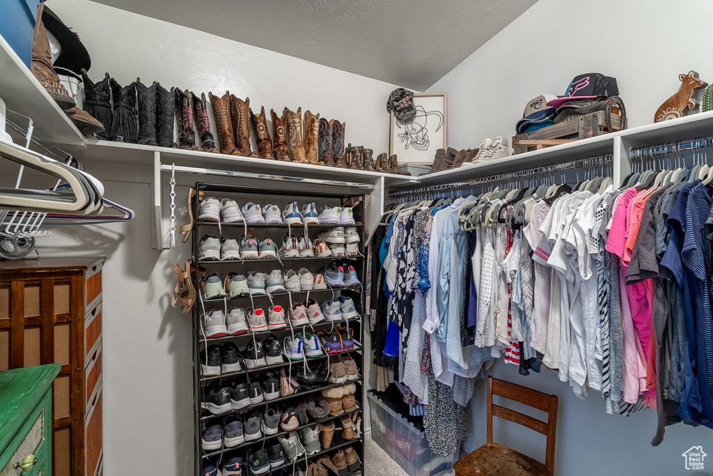 Spacious closet with carpet flooring