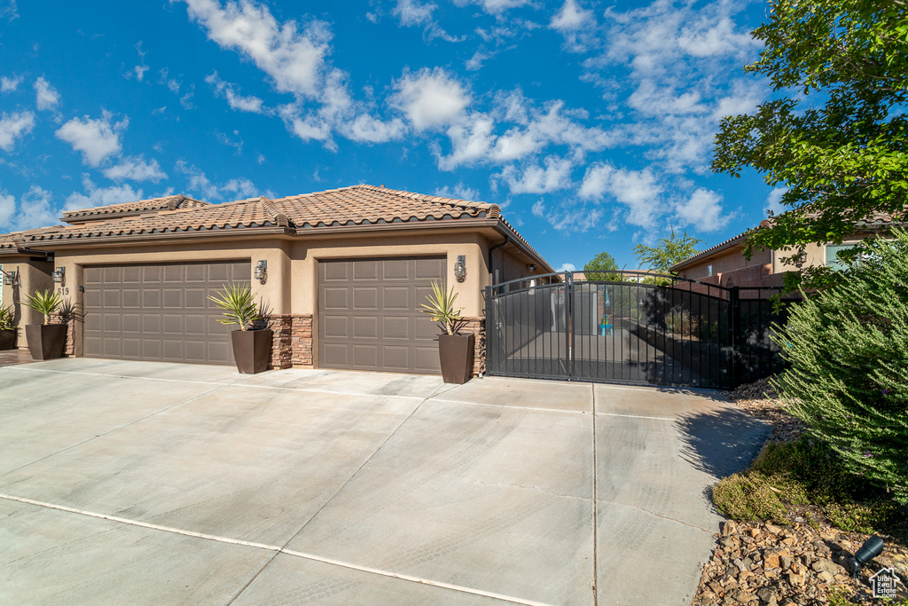 View of front of home with a garage