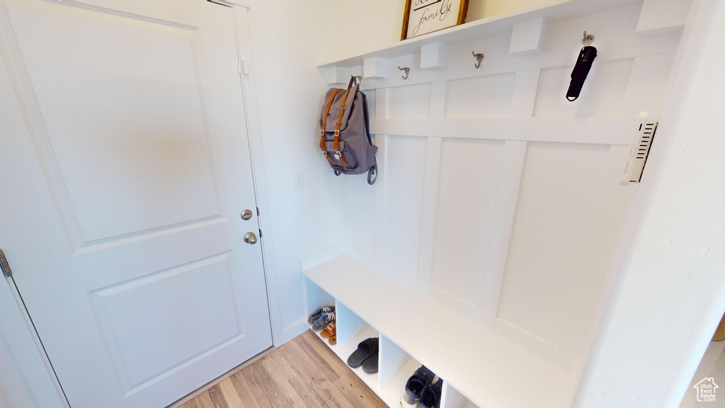 Mudroom featuring hardwood / wood-style floors