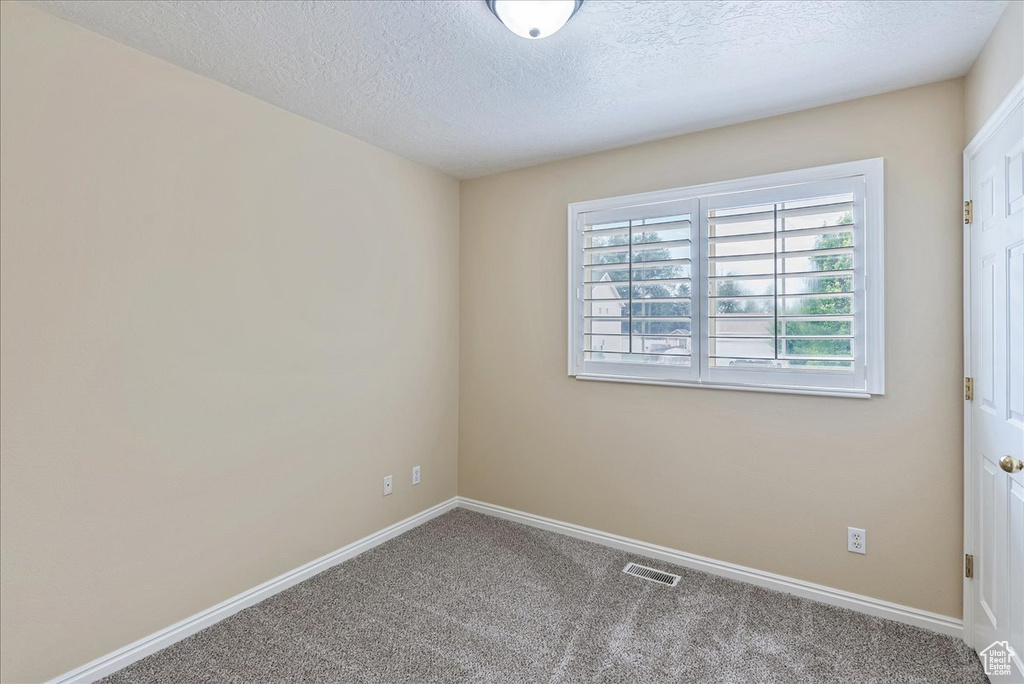 Unfurnished room with carpet floors and a textured ceiling