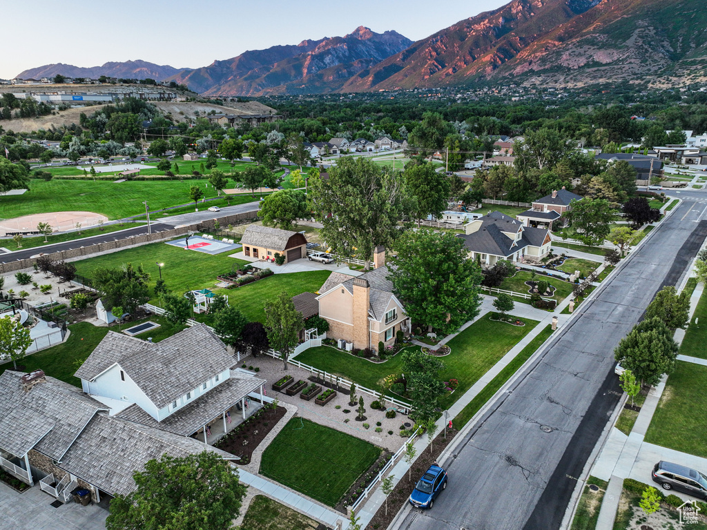 Drone / aerial view with a mountain view