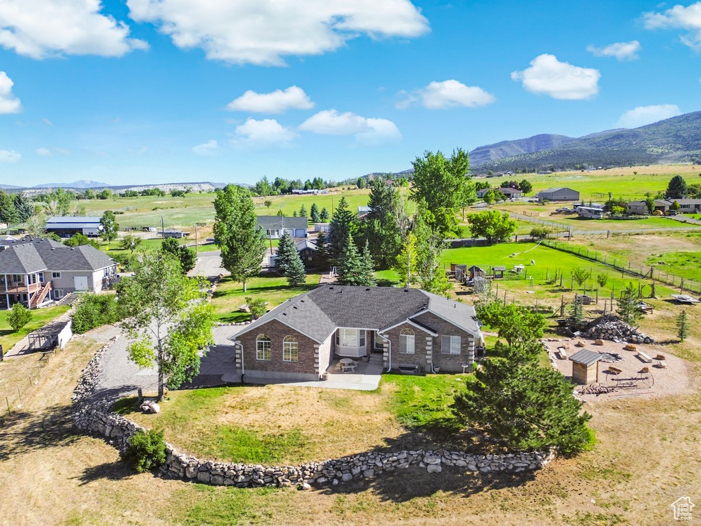 Aerial view featuring a mountain view