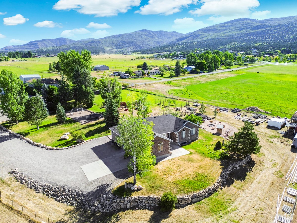 Bird\'s eye view featuring a mountain view