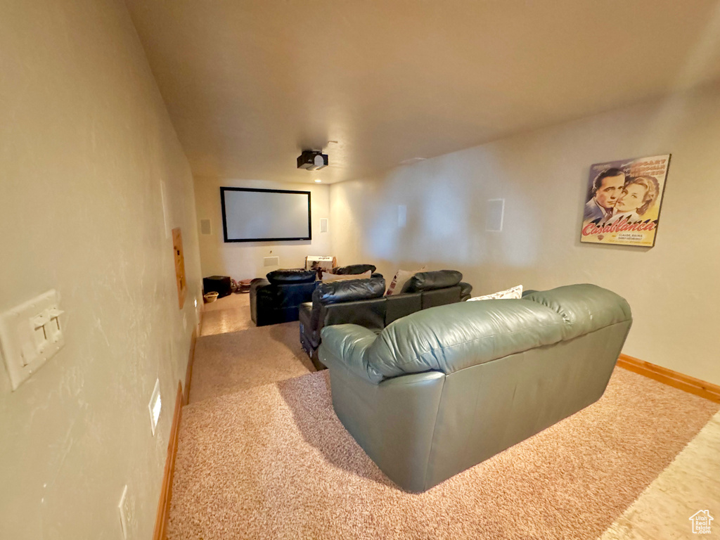 View of carpeted home theater room