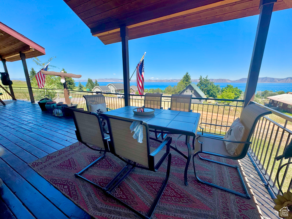 Wooden terrace with a water view