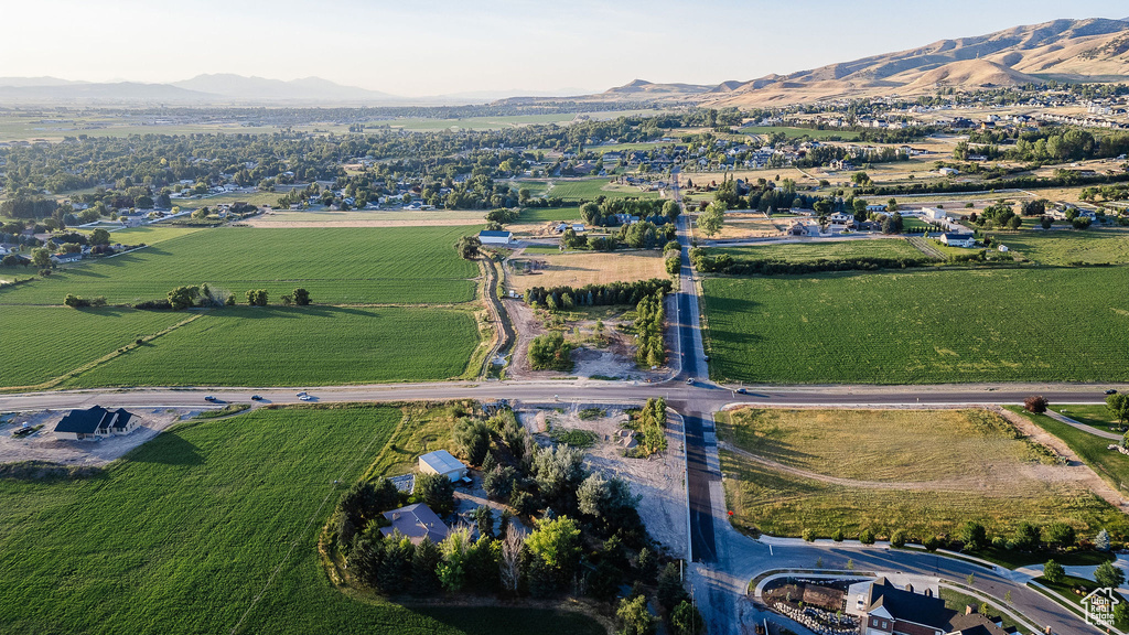 Aerial view featuring a mountain view and a rural view
