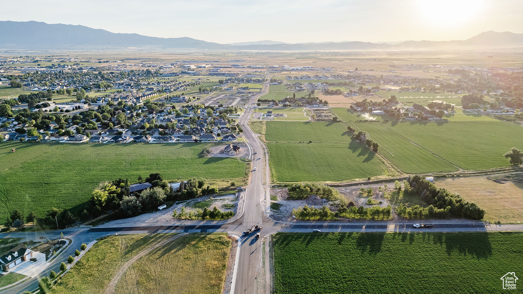 Drone / aerial view featuring a mountain view and a rural view
