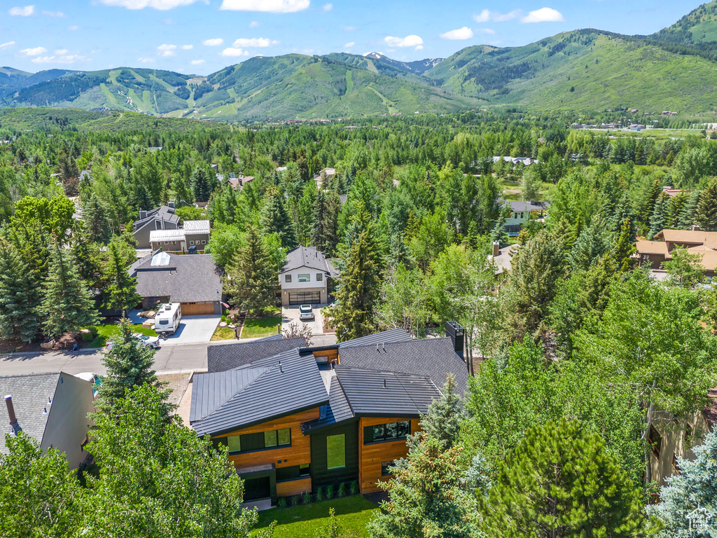 Aerial view with a mountain view