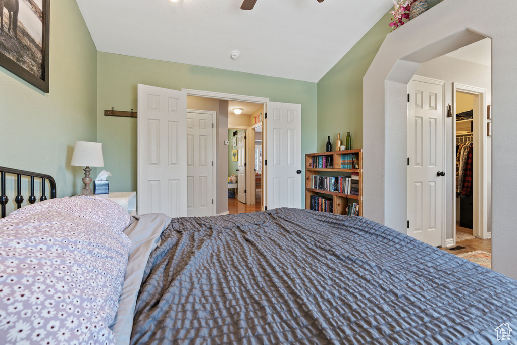 Bedroom with a closet and ceiling fan