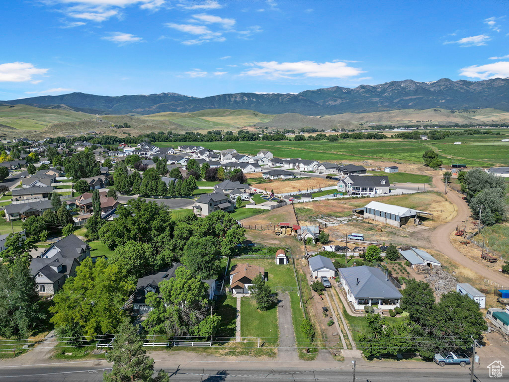 Aerial view featuring a mountain view