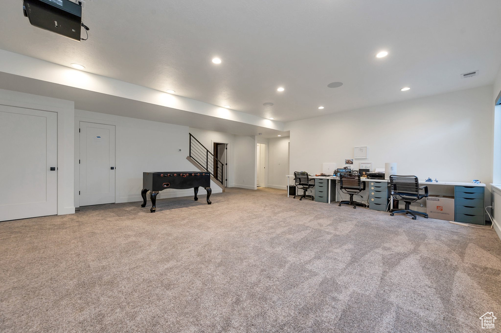 Office area featuring carpet