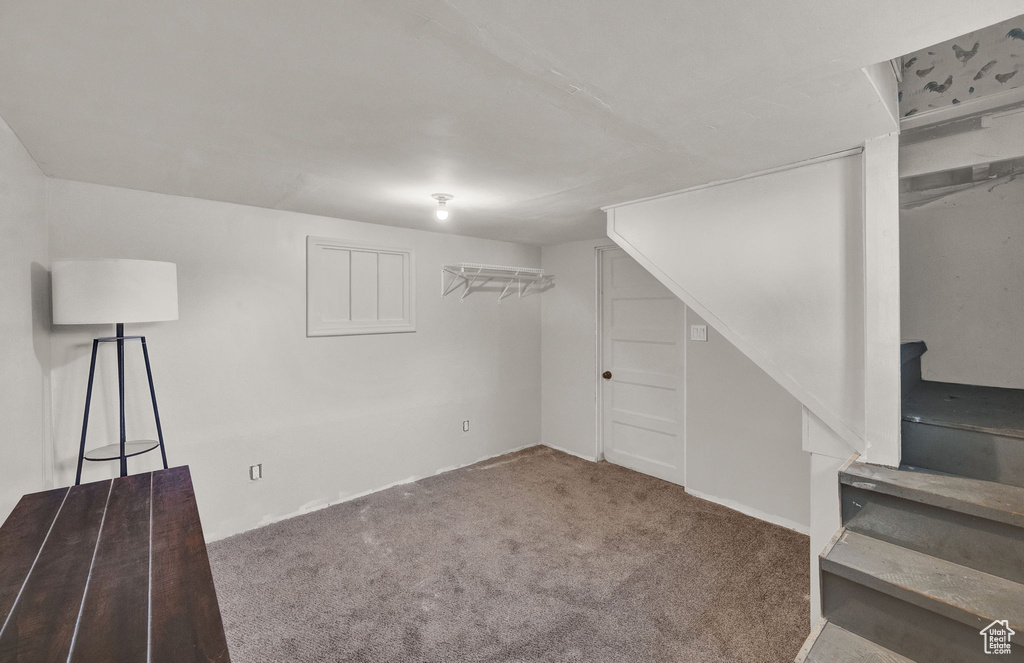 Basement with carpet