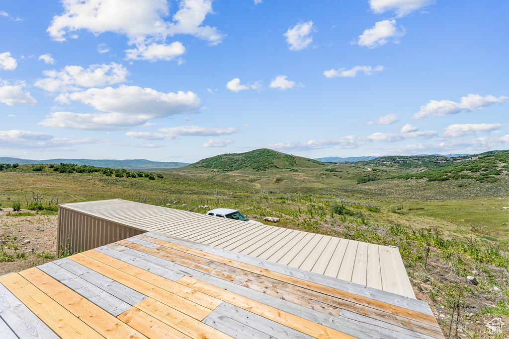 Wooden deck with a mountain view