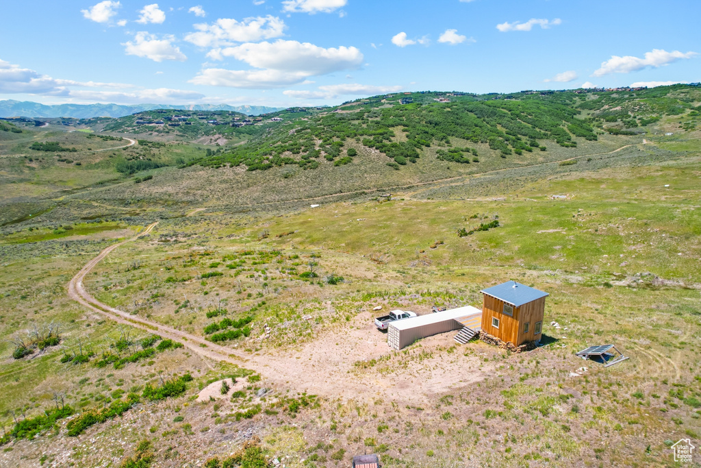 Aerial view featuring a mountain view and a rural view