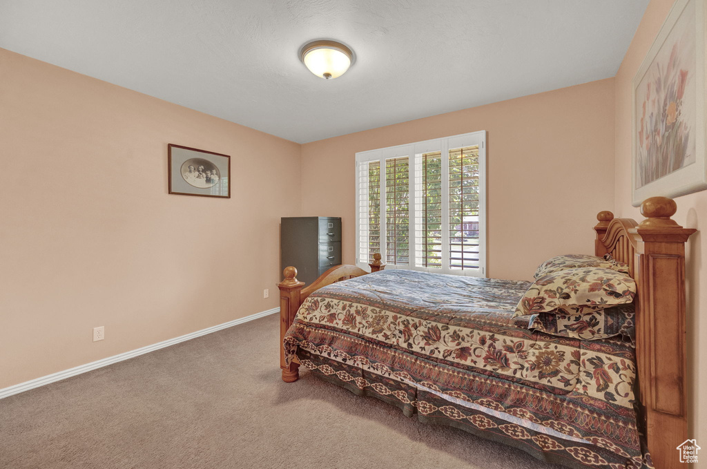 Bedroom featuring carpet