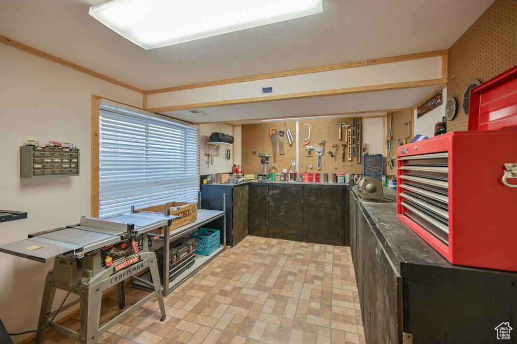 Interior space featuring light tile patterned floors