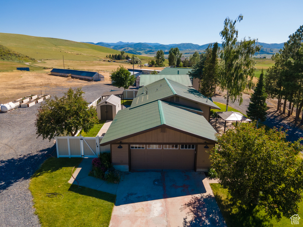 Drone / aerial view with a mountain view