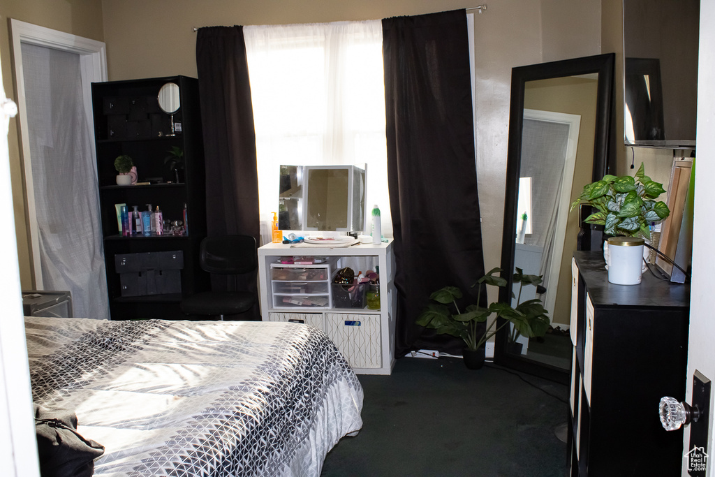 Carpeted bedroom with multiple windows