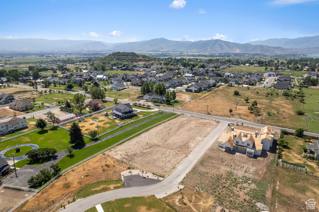 Aerial view featuring a mountain view