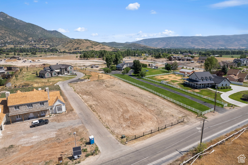 Aerial view featuring a mountain view