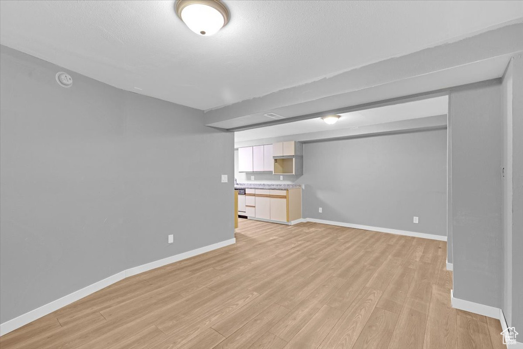 Unfurnished living room with light wood-type flooring