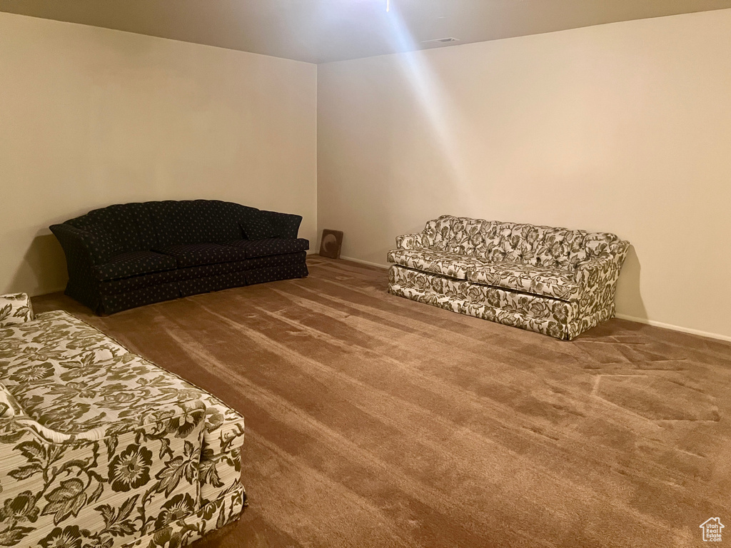 Living area with carpet floors