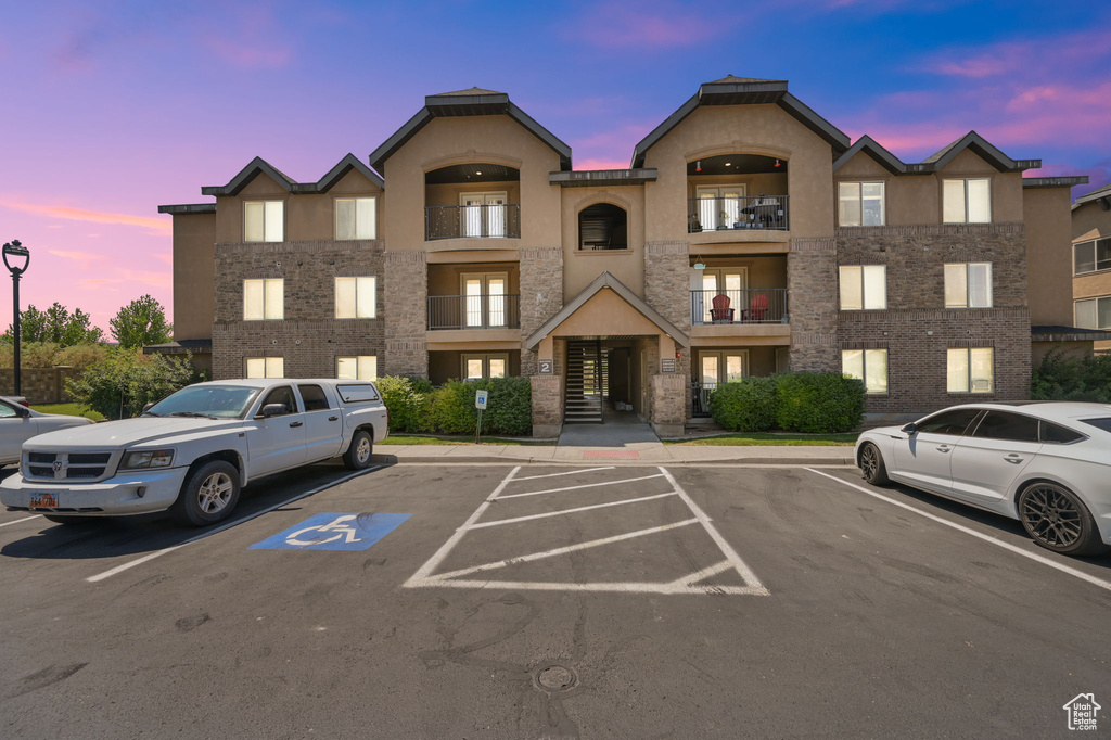 View of outdoor building at dusk