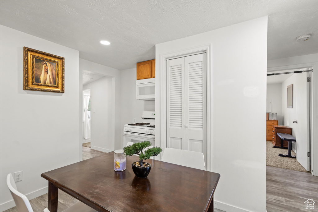 View of carpeted dining space