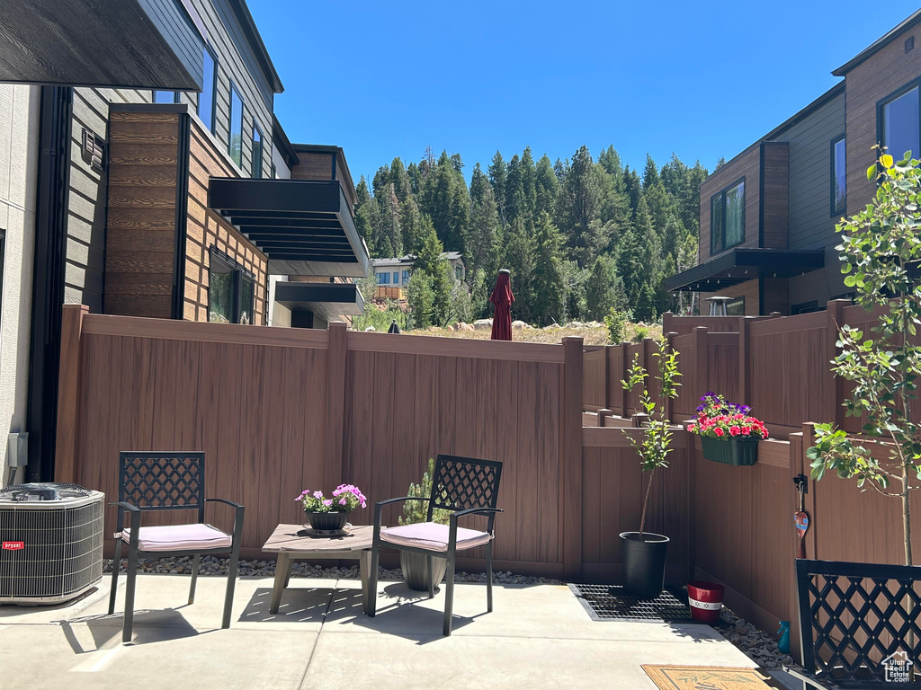 View of patio with cooling unit