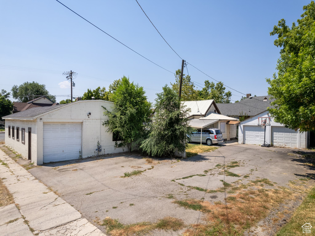 View of front of property with a garage