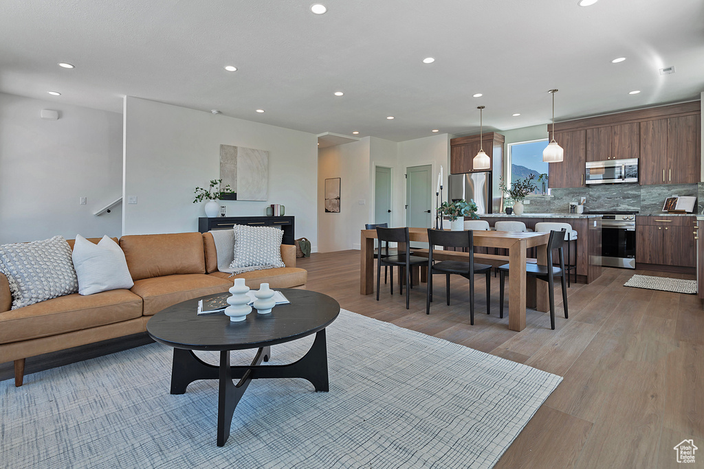 Living room featuring light hardwood / wood-style flooring