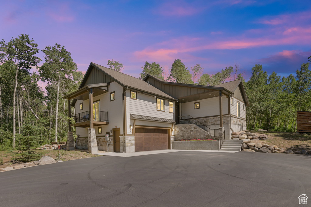 View of front of house with a garage