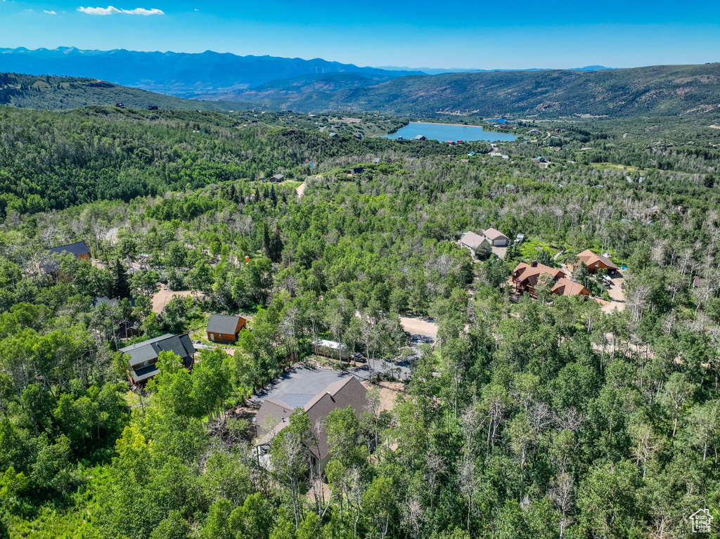 Aerial view with a water and mountain view