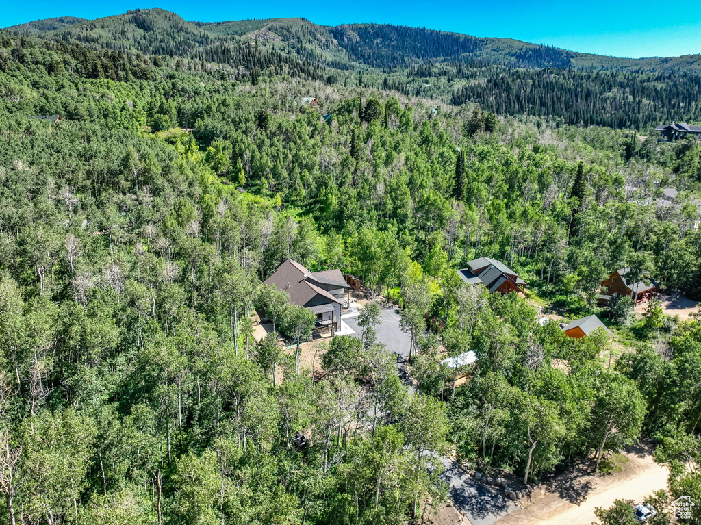 Aerial view featuring a mountain view