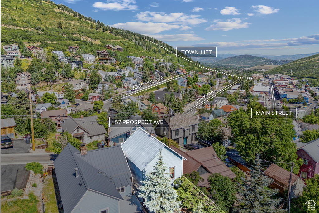 Birds eye view of property featuring a mountain view