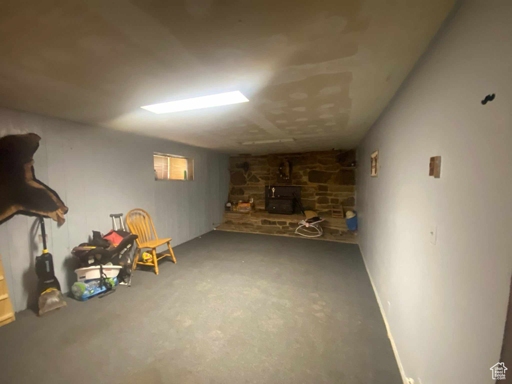 Basement with a wood stove