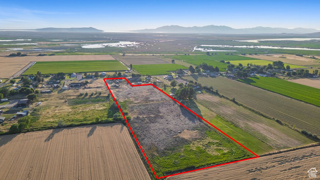 Aerial view featuring a mountain view and a rural view