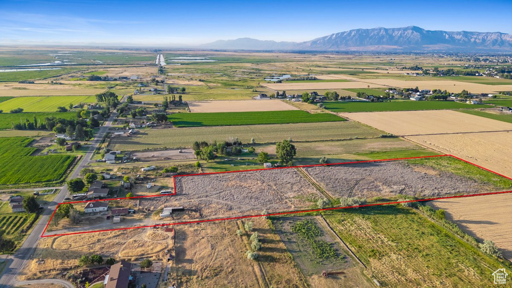 Aerial view featuring a mountain view and a rural view