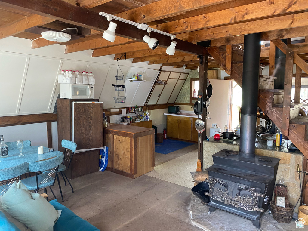 Basement with a wood stove