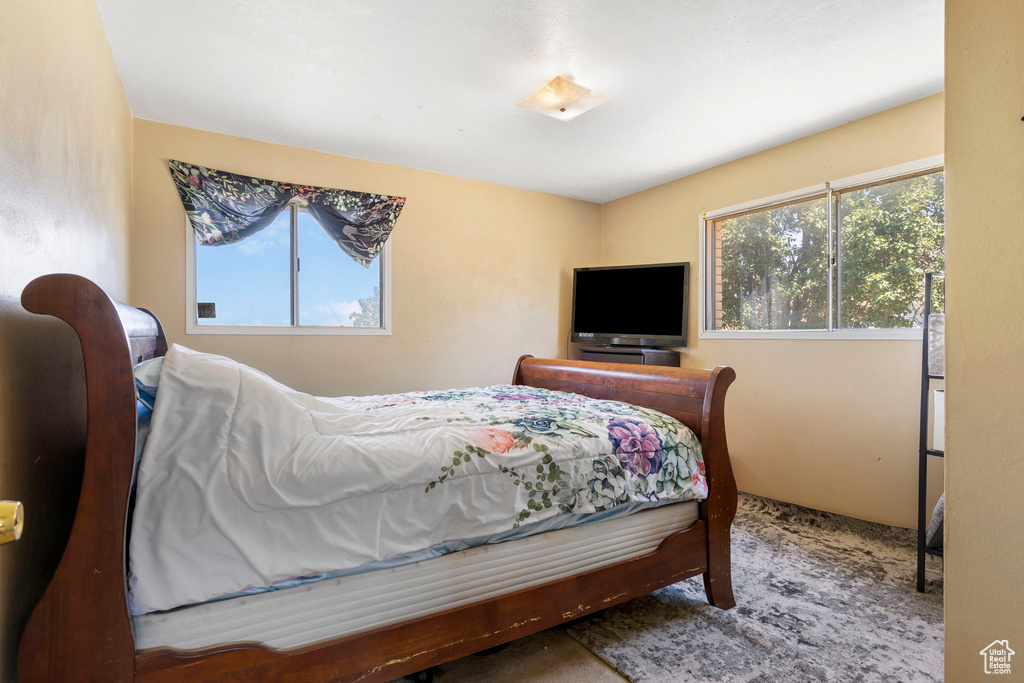 Bedroom with carpet flooring