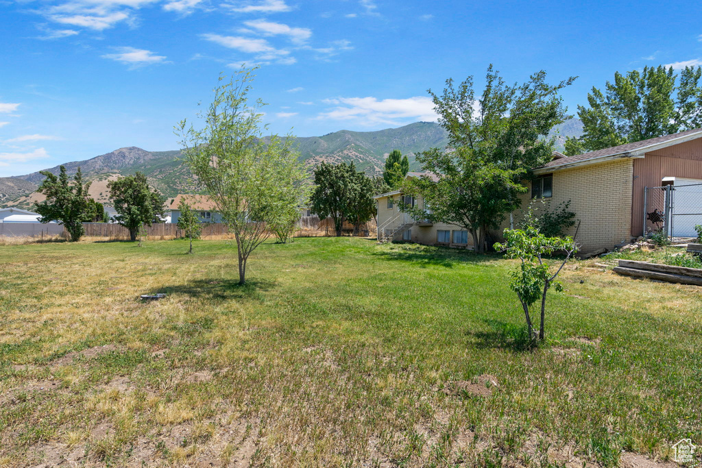 View of yard with a mountain view