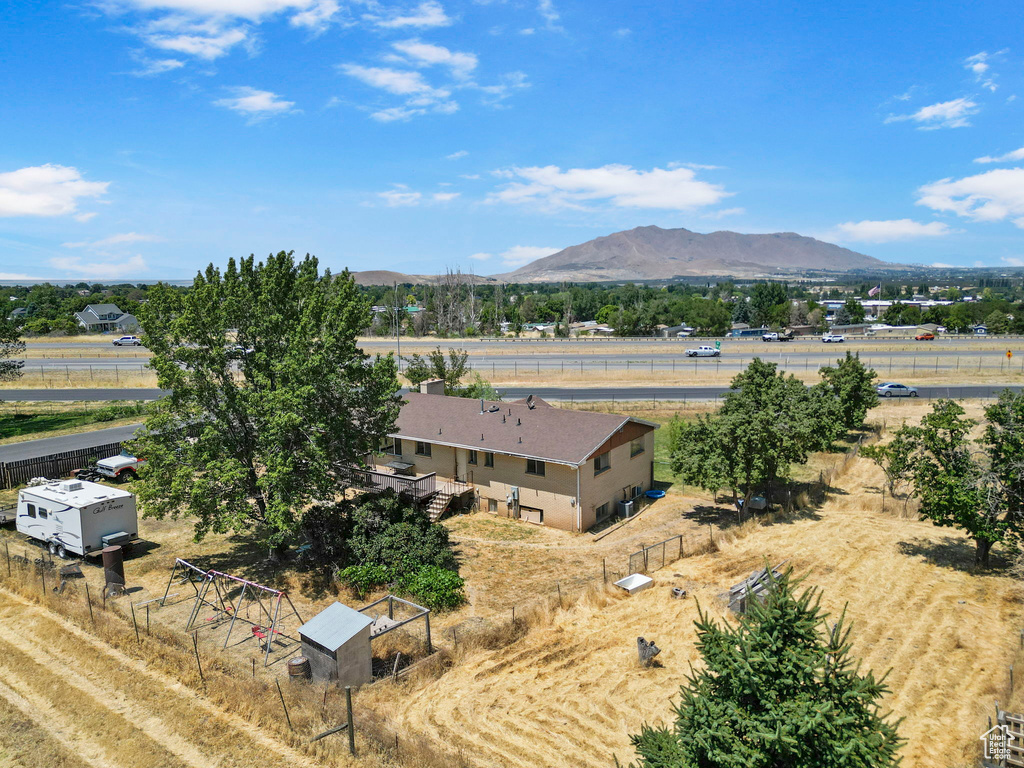 Aerial view featuring a mountain view and a rural view