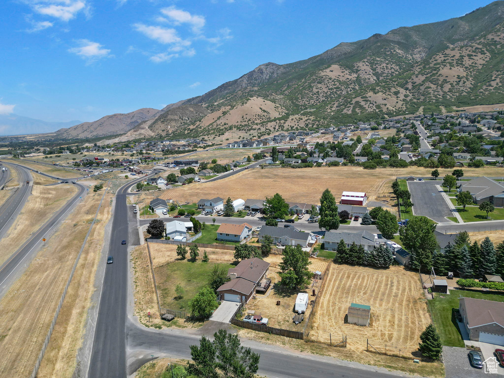 Drone / aerial view featuring a mountain view