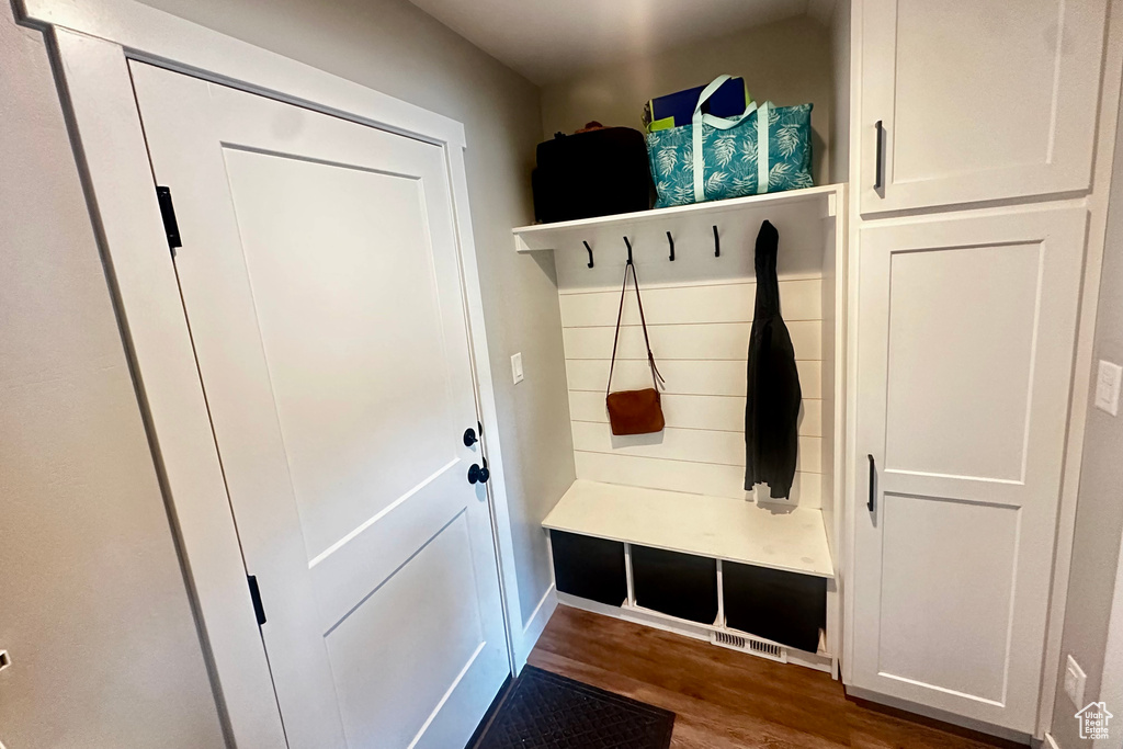 Mudroom featuring dark hardwood / wood-style flooring