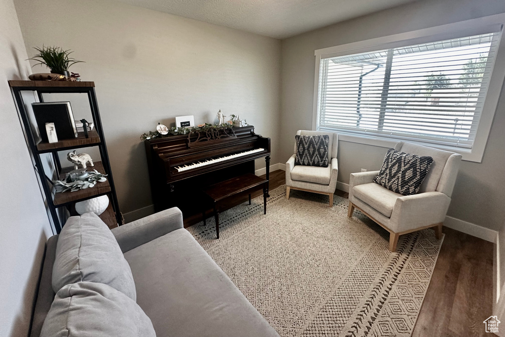 Sitting room with wood-type flooring